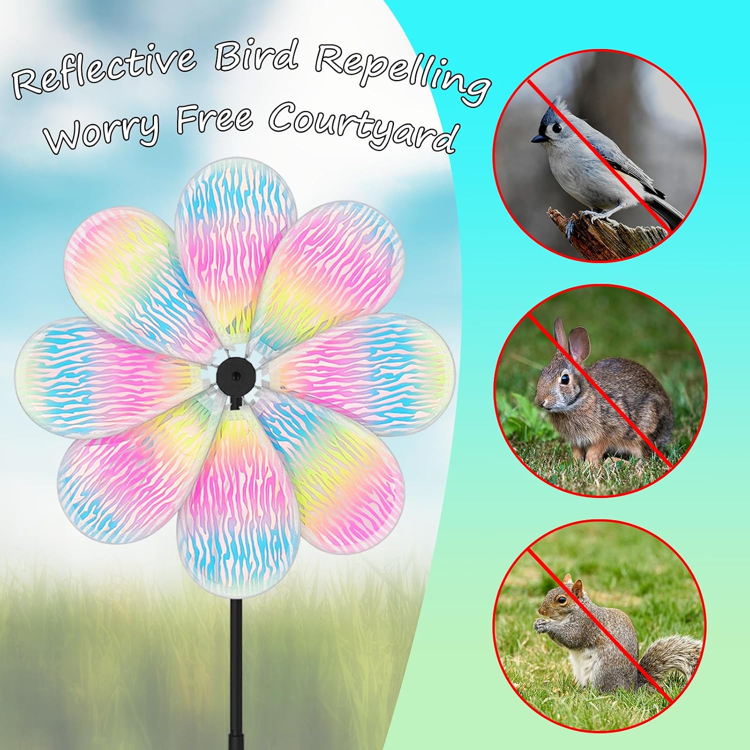 12.4inch Iridescent Garden Windmill, 4PCS Flame Pattern Whirligigs Windmill, DIY Pinwheel, Decoration Wind Spinner, Colorful Pin Wheel, Plastic Windmill Wheel, Outdoor Courtyard Lawn Spinner