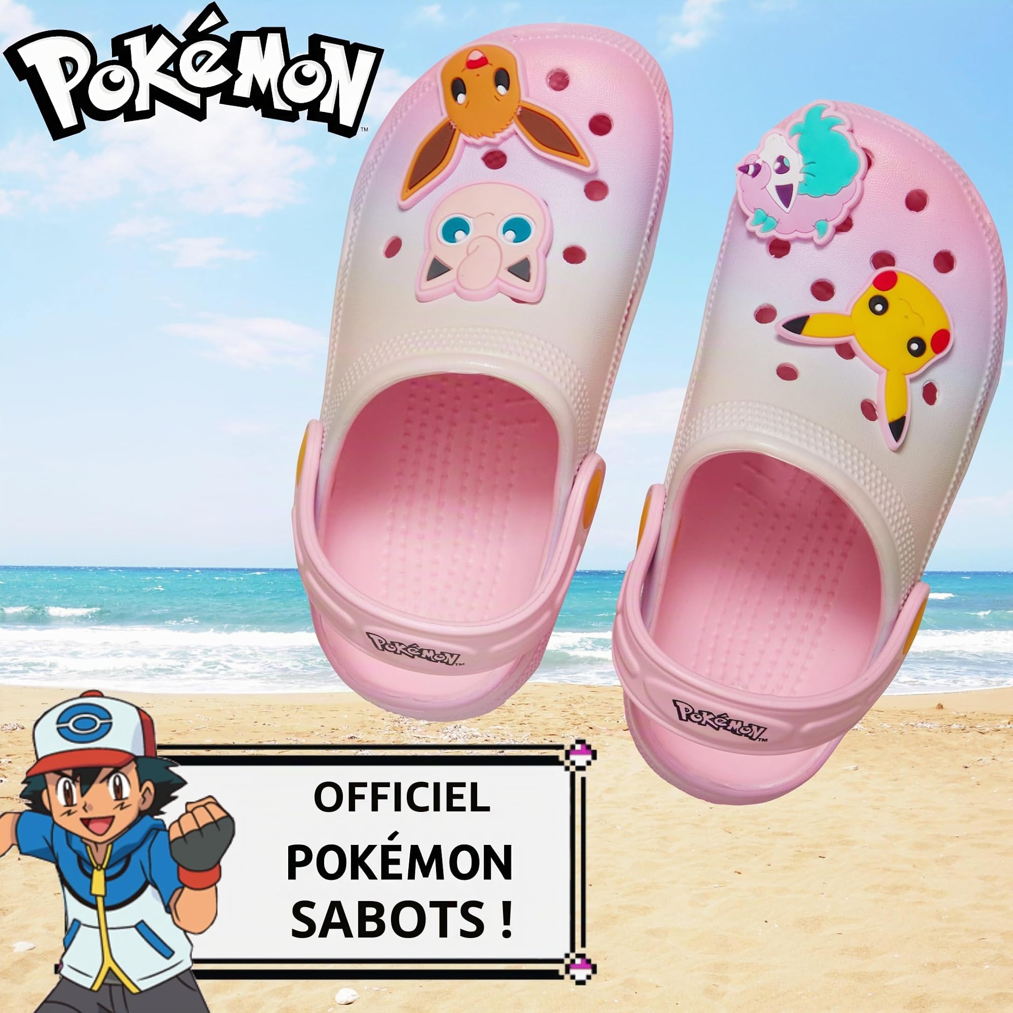 Pokémon Sabots Fille avec Breloques Sandales Enfants Pikachu Évoli Ponyta Rondoudou Tongs Plage Vacances