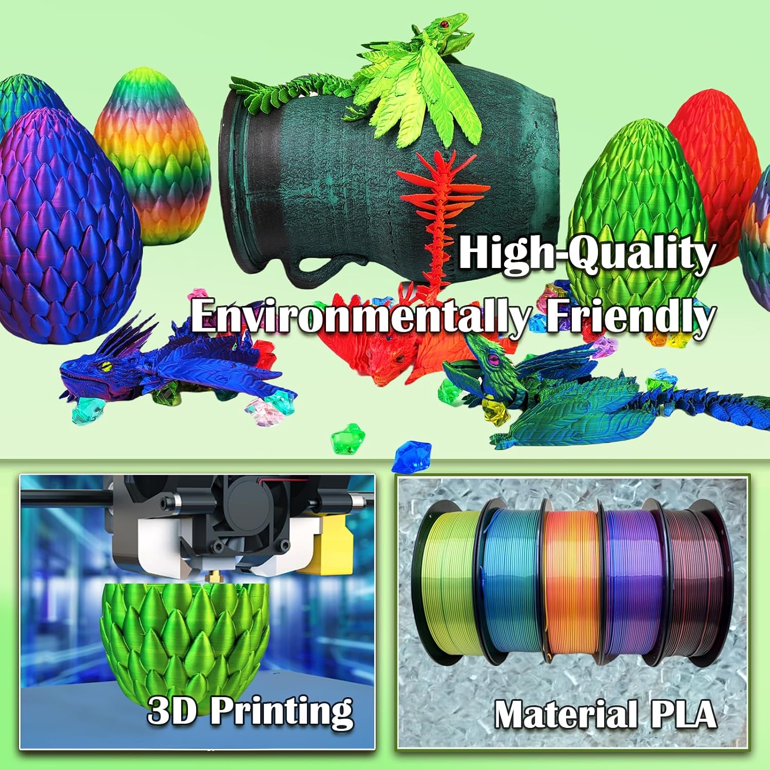 Dynamic 3d Printed Dragon Eggs with Dragon Inside，3D Fidget Dragon with Wings Movable, Feathered Wyvern Dragon,Full Articulated Crystal Flying Fidget Dragon , 3D Printed Archaeopteryx Bird Animals Toy