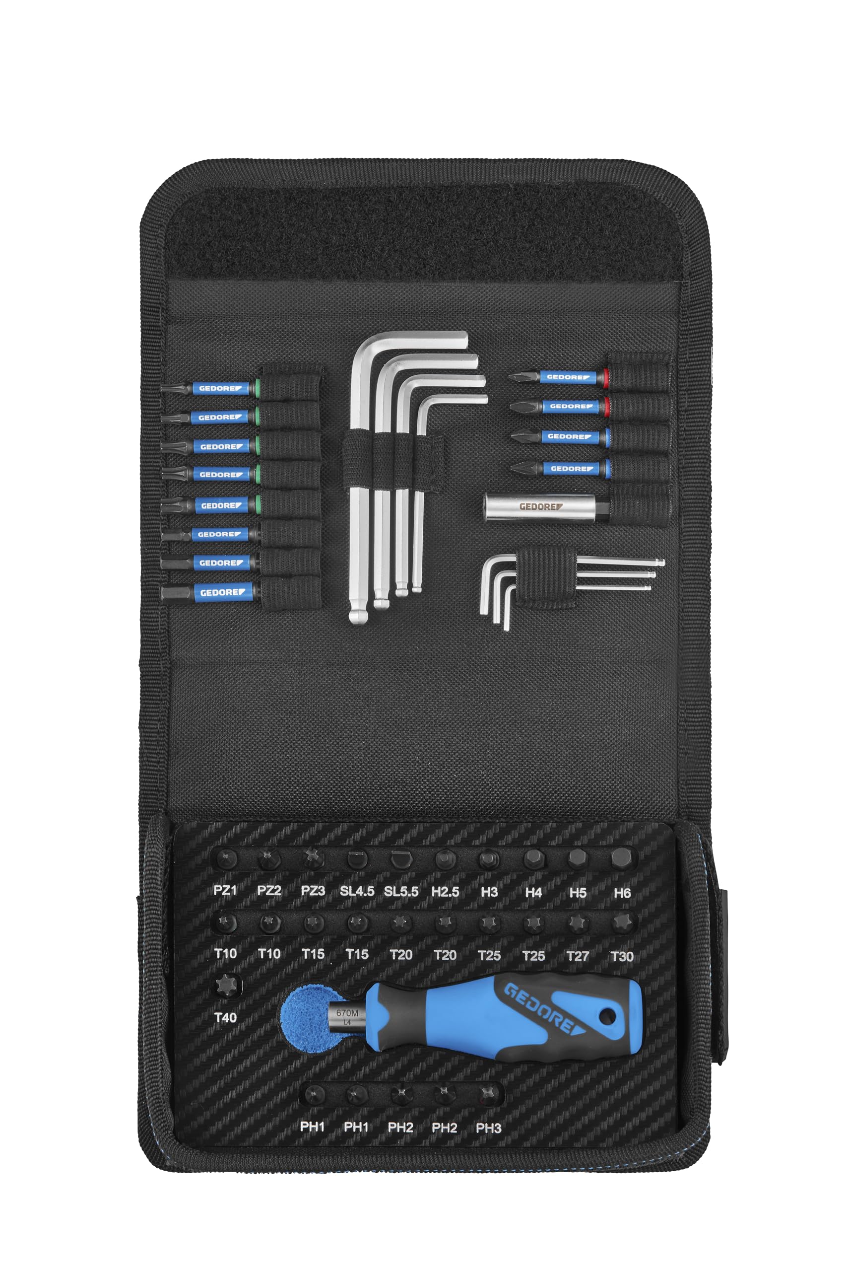 GEDORE TC 666 H‑047 Bit Kit, 47 Pieces, Torsion Bits 25 mm and 50 mm, Bit Screwdriver, Allen Key Hex 1.5-6 mm, Bit Holder, Textile Bag