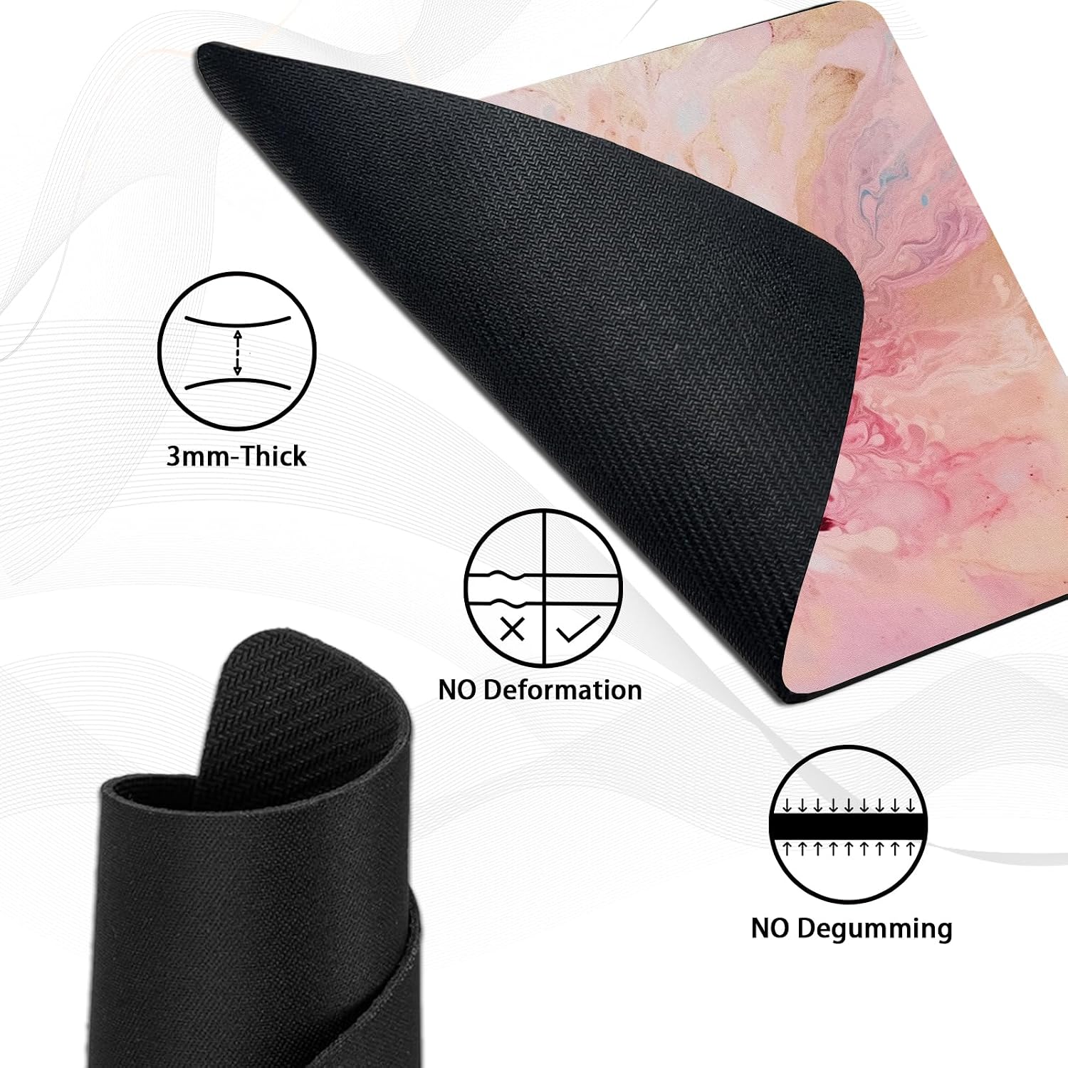 Artistic Pink Marble Design Mouse Pad, 9.5 x 7.9 Inch, Non-Slip Rubber Base for Computer Laptop Office Desk, 3 Pack image 3