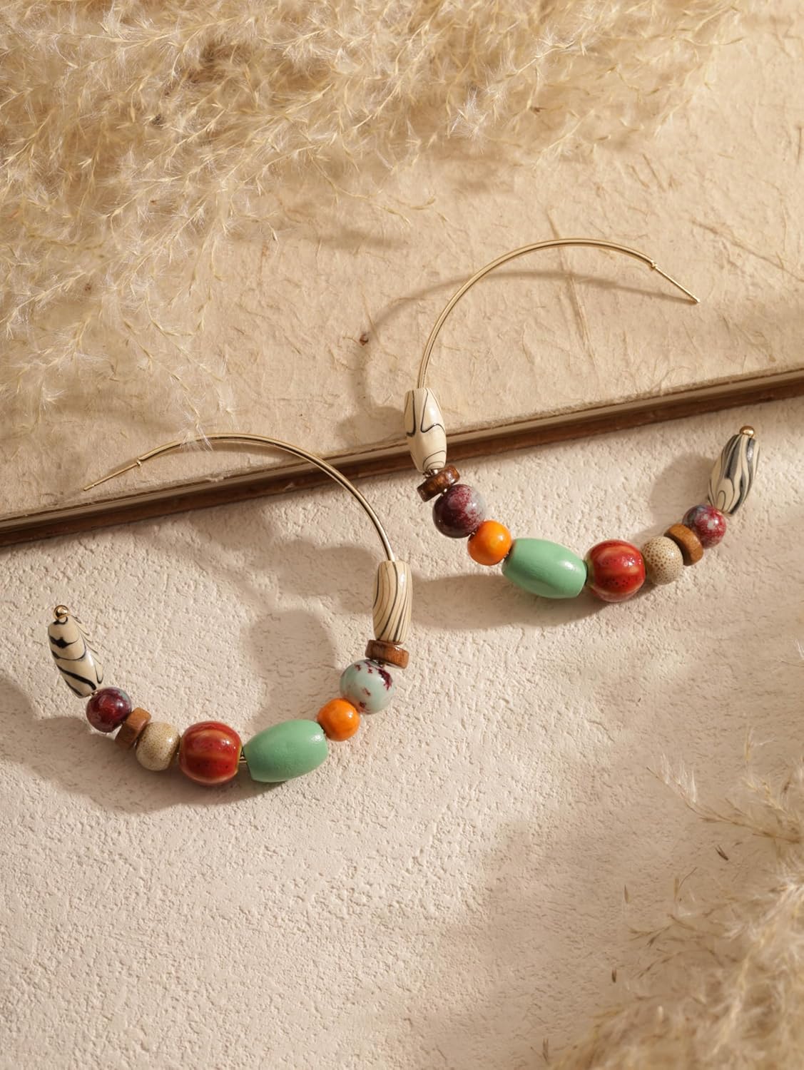 MINACHI Bohemian Handcrafted Beaded Hoop Earrings with Earthy Tones and Artistic Accents, Jewelry Gift for Women - Image 5