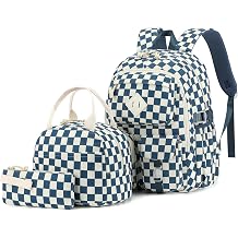 3Pcs Corduroy School Backpack for Girls, Kids Teens Large Capacity School Bag Bookbags Set Casual Daypack Fits 15.6 inch Laptop with Lunch Box and Pencil Case Corduroy Checkered Navy Blue