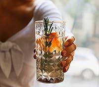Vista 4 de Amehla Co. Gold Rimmed Highball Collins - Juego de vasos de cóctel para cócteles, agua, jugo, té helado o café