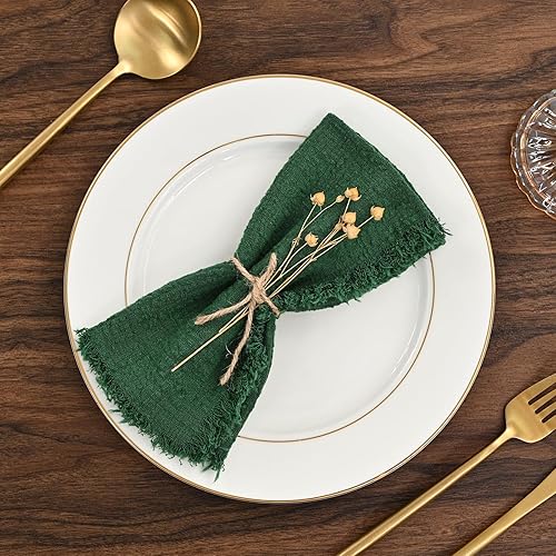 Miniatura 2 de Paquete de 36 servilletas de tela verde de algodón y lino de 16 x 16 pulgadas, servilletas verdes hechas a mano con flecos, servilletas suaves,