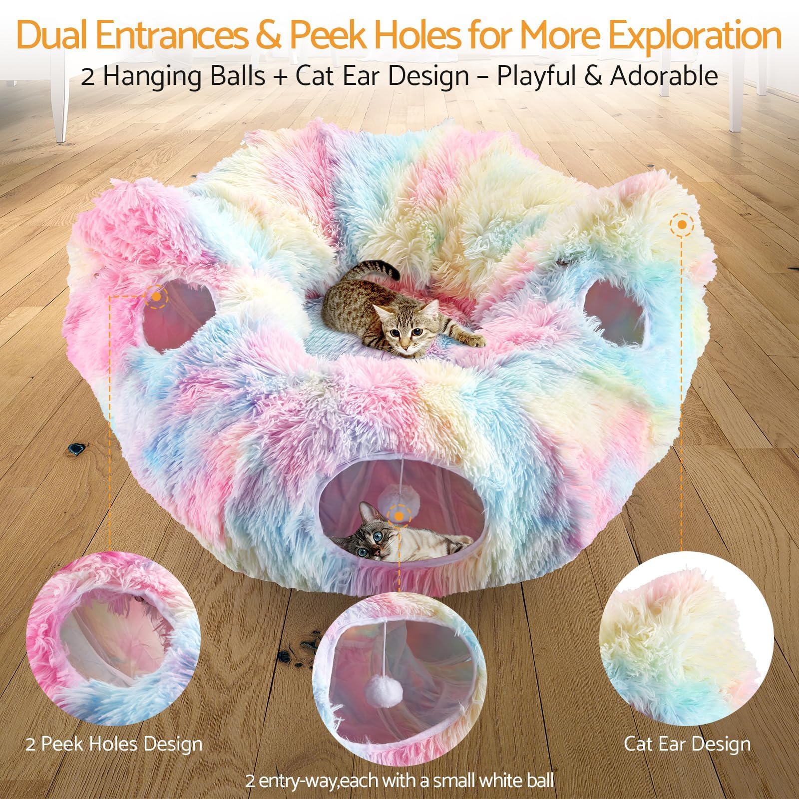 Cama Tunel para Gatos - Tunel para Gatos Plegable Que Incluye una Manta y una Bolsa para su Transporte - Cama Donut Gato Cómoda, Segura y Divertida - Cat Tunnel para Jugar y Descansar