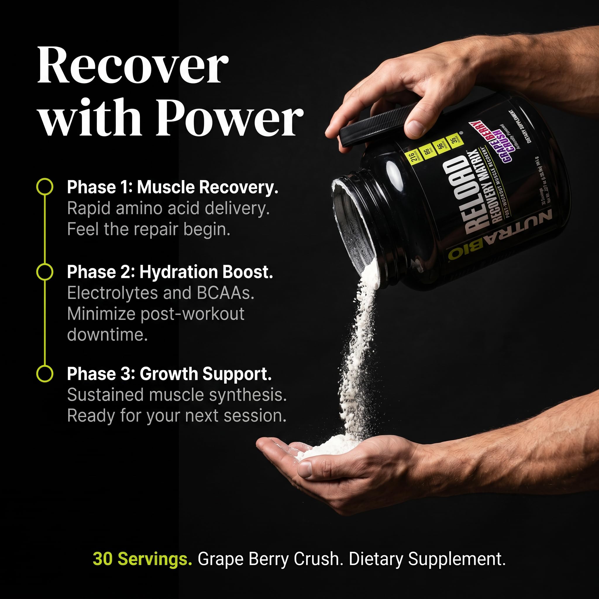NutraBio Reload - Powerful Muscular Recovery Formula - Post-Workout Supplement - 3G Creatine - 8G BCAAs - 5G Glutamine - 30 Servings, Grape Berry Crush — Amazon image 8