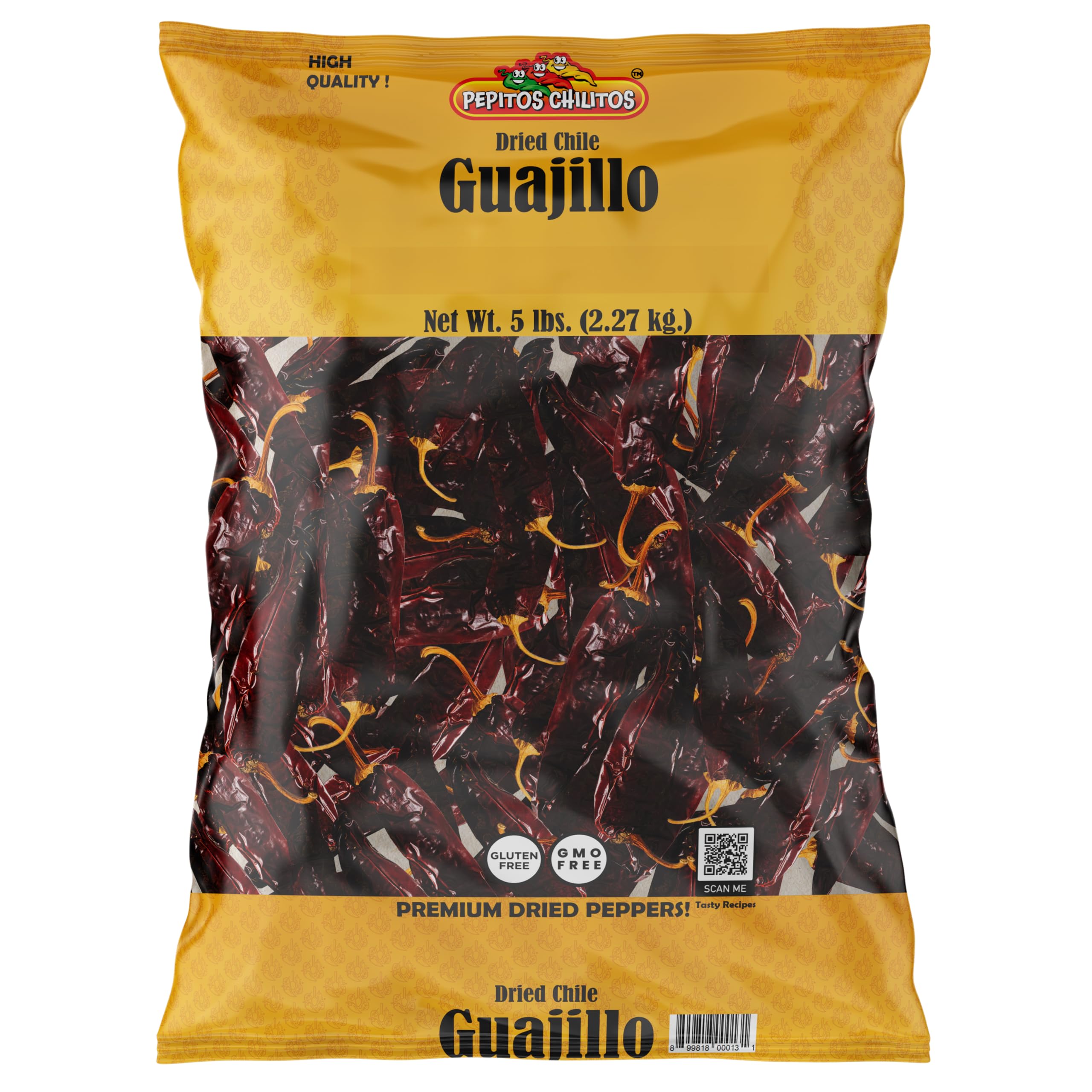 PEPITOS CHILITOS Chile Guajillo 5lb Resealable Bag - Natural and Premium - Great For Mexican Recipes Like Salsa, Tamales, and Stews.