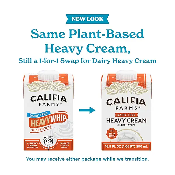Califia Farms - Heavy Whip Cream Dairy Free Substitute 16.9 Oz, Soy Free, Plant Based, Vegan, Non GMO, Sugar Free, Heavy Whipping Cream 3
