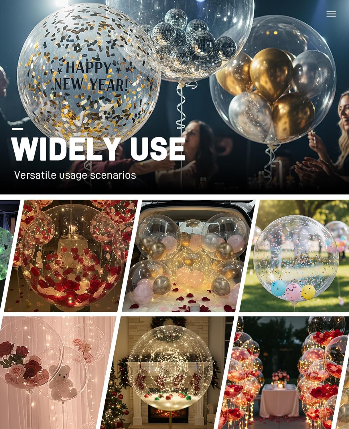 15PCS 20"/30" Large Bubble Bobo Balloons set, Globos Burbuja De Pulgadas Transparente, Clear Bubbles Balloon