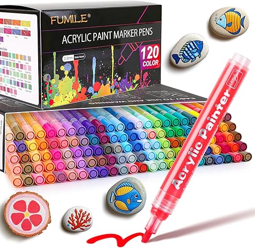 FUMILE Marcador de pintura acrílica de 120 colores, incluye color metálico (28 unidades), color parpadeante (12 unidades), color clásico (80