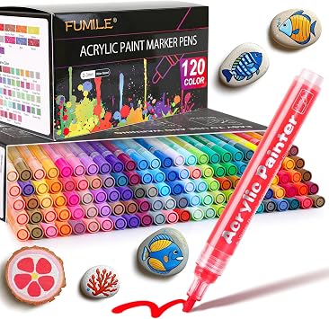 FUMILE 120 Color Acrylic Paint Marker, Include Metallic Color28PCS,Blink Color12 PCS,Classic Color80PCS. Paint Markers Acrylic Marker Ideal for Rock, Wood, Metal, Plastic, Glass, Easter Egg.