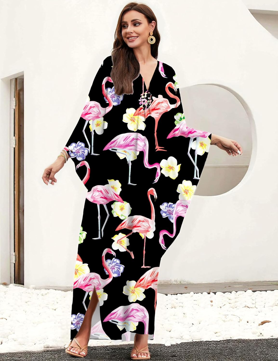 MAKABO Kaftan Dresses for Women, V Neck Moo Moos Colorful Print Cover Ups Caftan Beach Dresses for Swimwear - Image 6