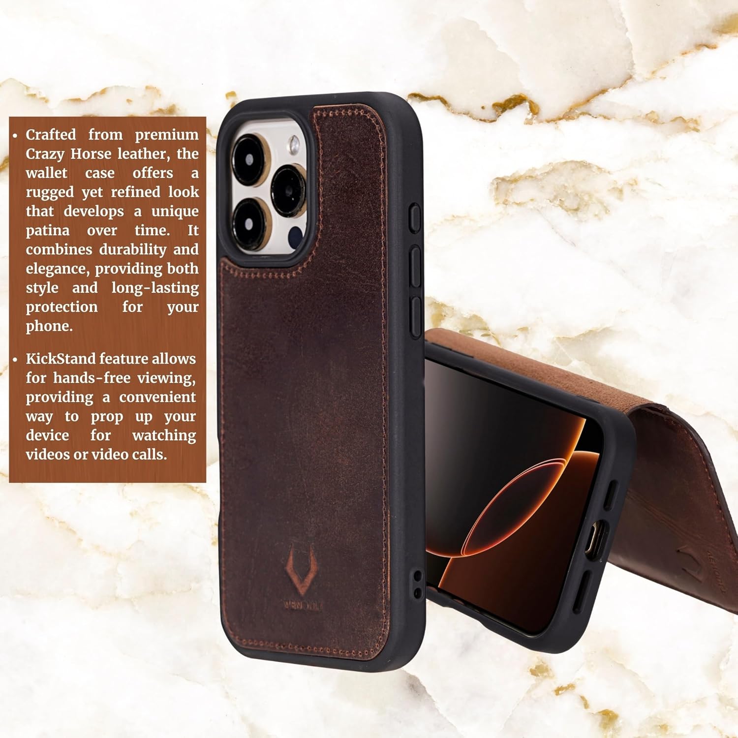 VENOULT Detachable Wallet Case for iPhone 16 Pro MAX 6.9" 4 Card Holder, Man or Women Detachable Folio Cover, Compatible with Magsafe, RFID, Full Grain Genuine Leather (Vintage Brown)