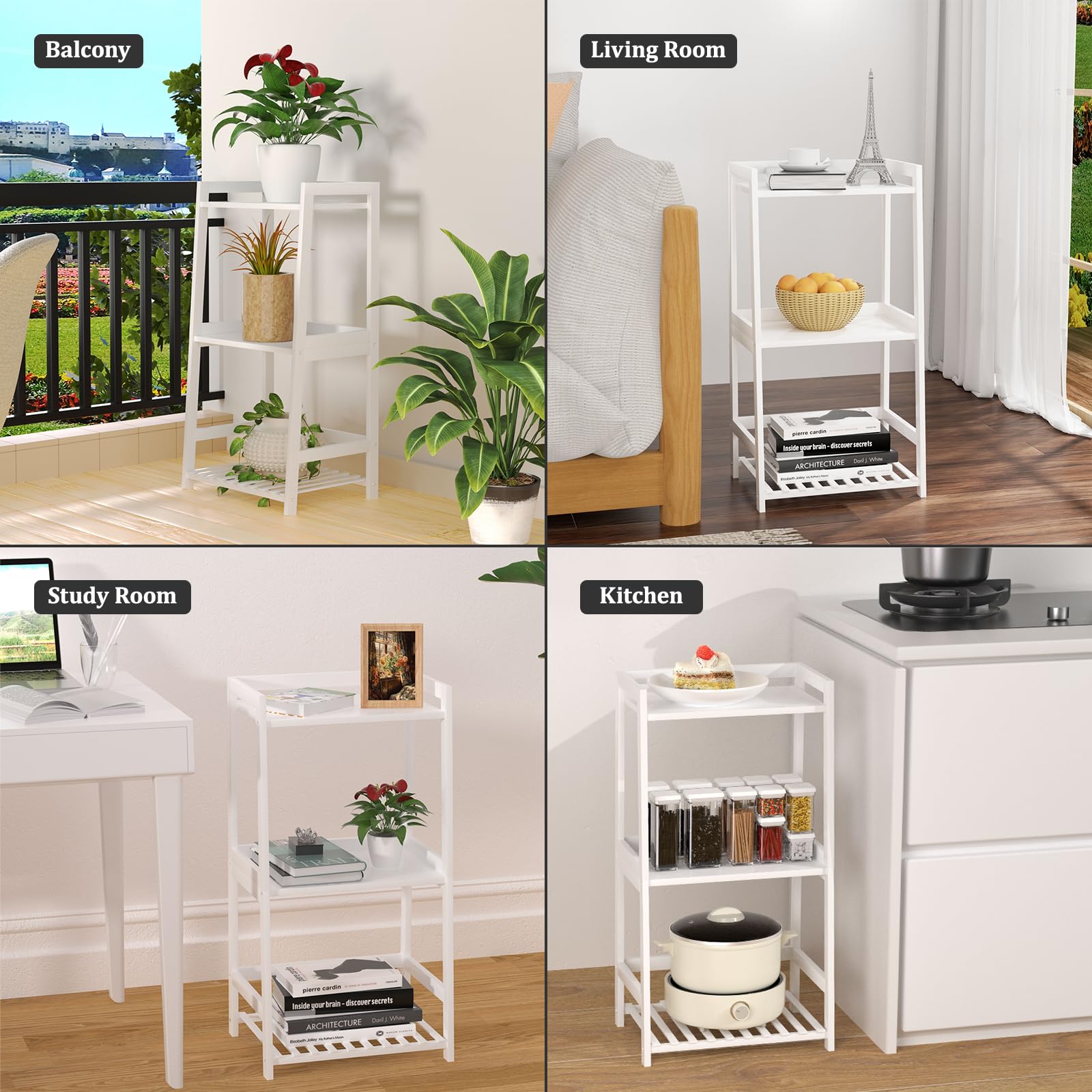 Estantes de baño de bambú de 3 niveles, estante de escalera para almacenamiento, organizador rústico para el hogar, diseño que ahorra espacio, elegante mesita de noche, solución de 5