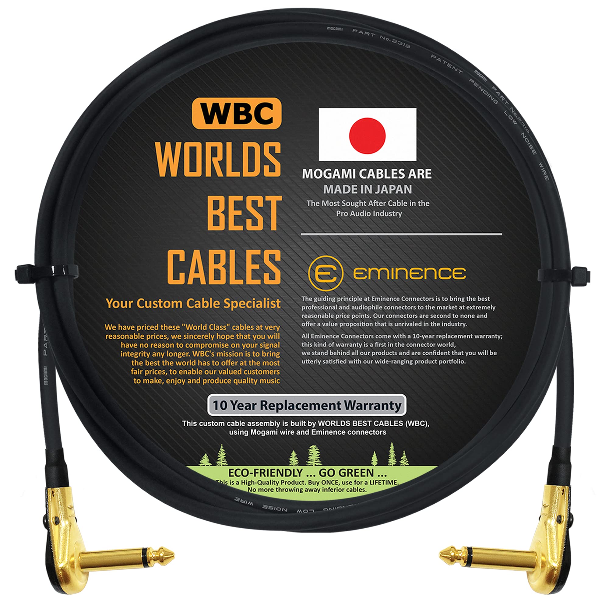 WORLDS BEST CABLESSpecial Request - Lava Mini ELC (Black) - Guitar Bass Effects Instrument, S-Shaped Patch Cable with Premium Gold Plated ¼ Inch (6.35mm), Right Angle Pancake Type TS Connectors