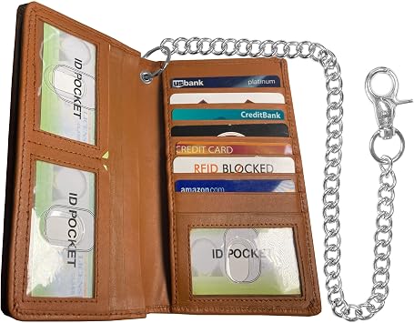 IBRO Motorcycle Biker Bifold Chain Wallet for Men Crocodile Brown
