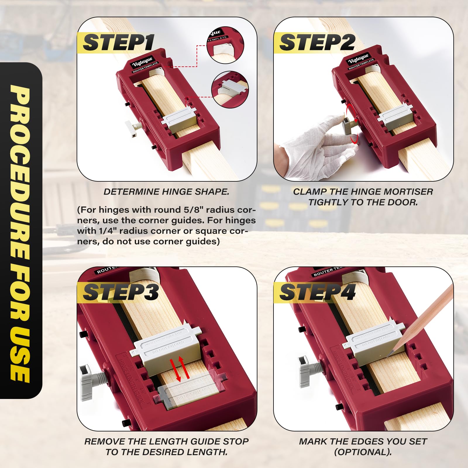 Door Hinge Jig, Door Hinge Router Template, 3‑5in Length 1/4‑5/8in Radius Clamping Door Hinge Installation Kit Door Hinge Mortiser For Woodworking - View #8
