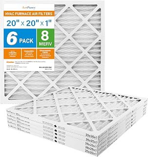 LotFancy 20x20x1 MERV 8 Furnace Air Filter 6-Pack - Electrostatic Pleated AC Filters, Traps Dust, Pet Hair, Pollen (Actual 19.75x19.75x0.75")