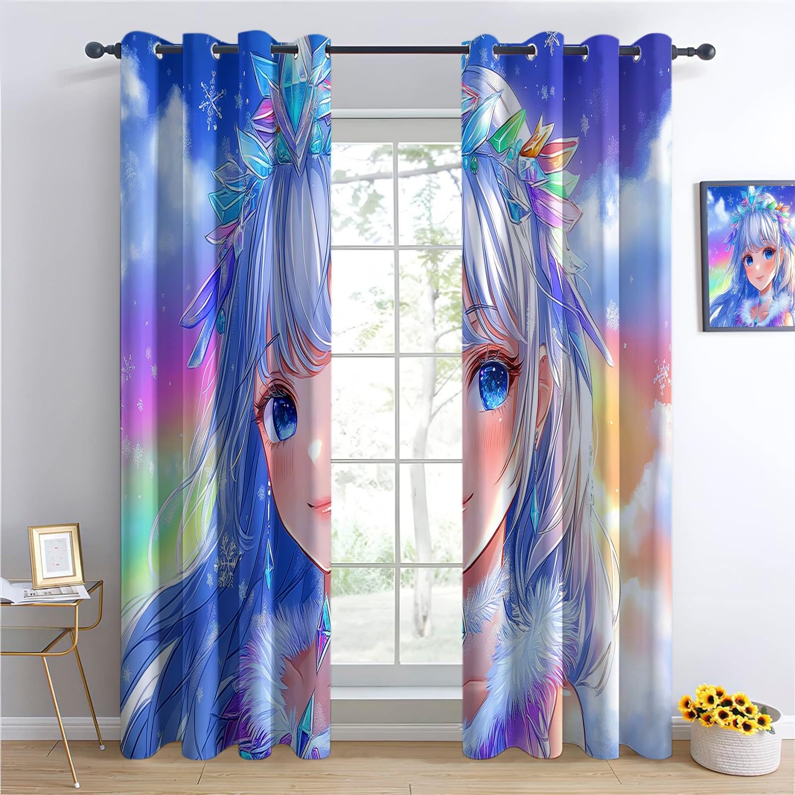 Vorhänge Blickdicht Verdunklungsvorhänge Thermovorhang 2er Set 215 x 110 cm, Verträumte Sternenhimmel Mädchen Ist Süß ichtundurchlässige Vorhang mit Ösen für Schlafzimmer Geräuschreduzierung, Blau