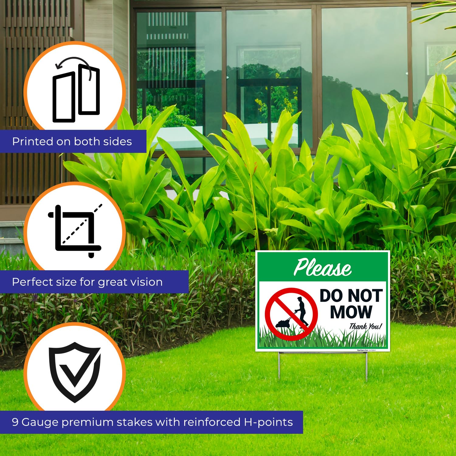 Please Do Not Mow Thank You Sign, (4 Pack) Double Sided 9x12 Inches, Corrugated Plastic with Metal H Stake, Made in USA