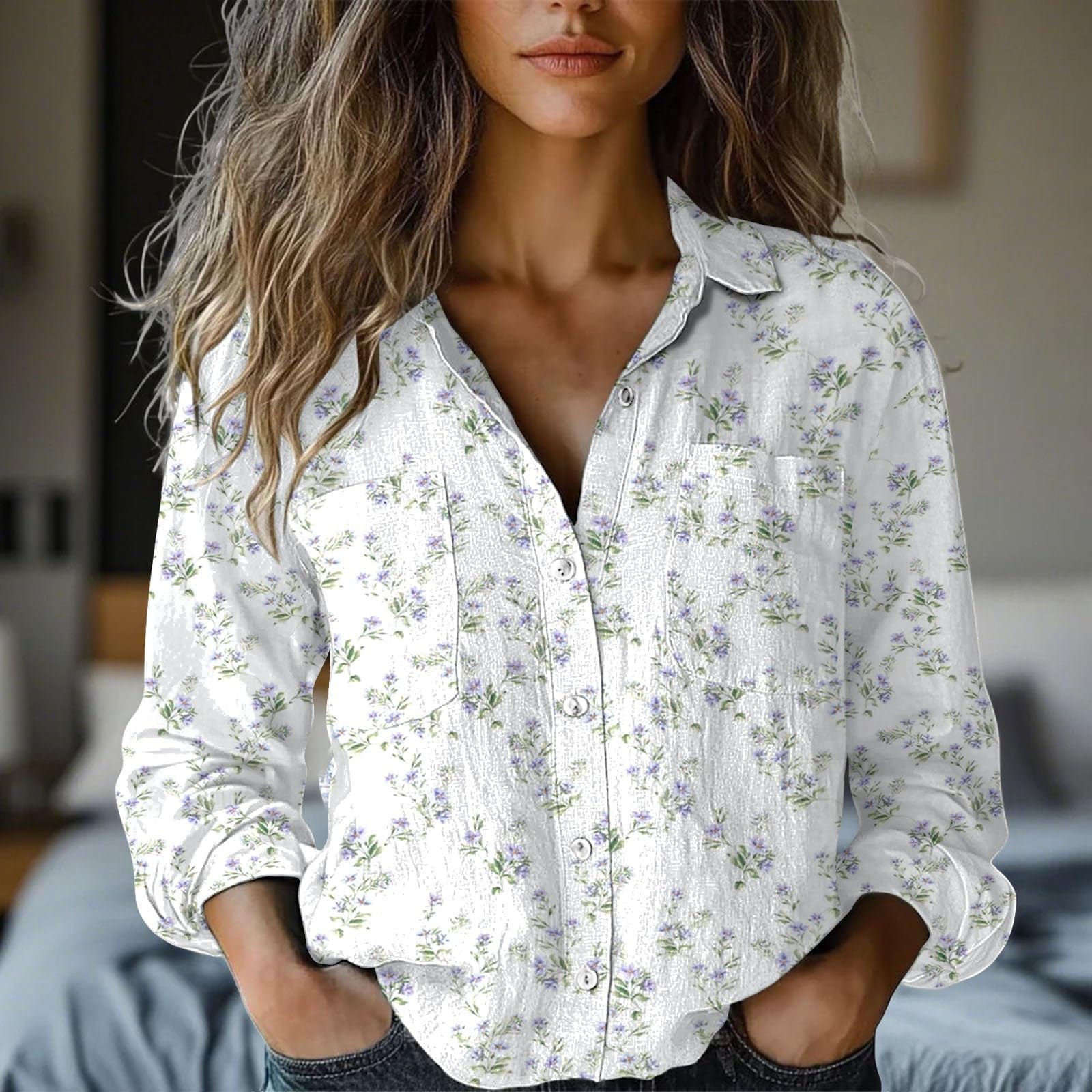 Camisas de gasa con botones para mujer, de verano, casual, manga larga, de lino, de gran tamaño, a la moda, con gráficos, ajuste holgado, ropa de lino y algodón, con cuello de novio, túnica de