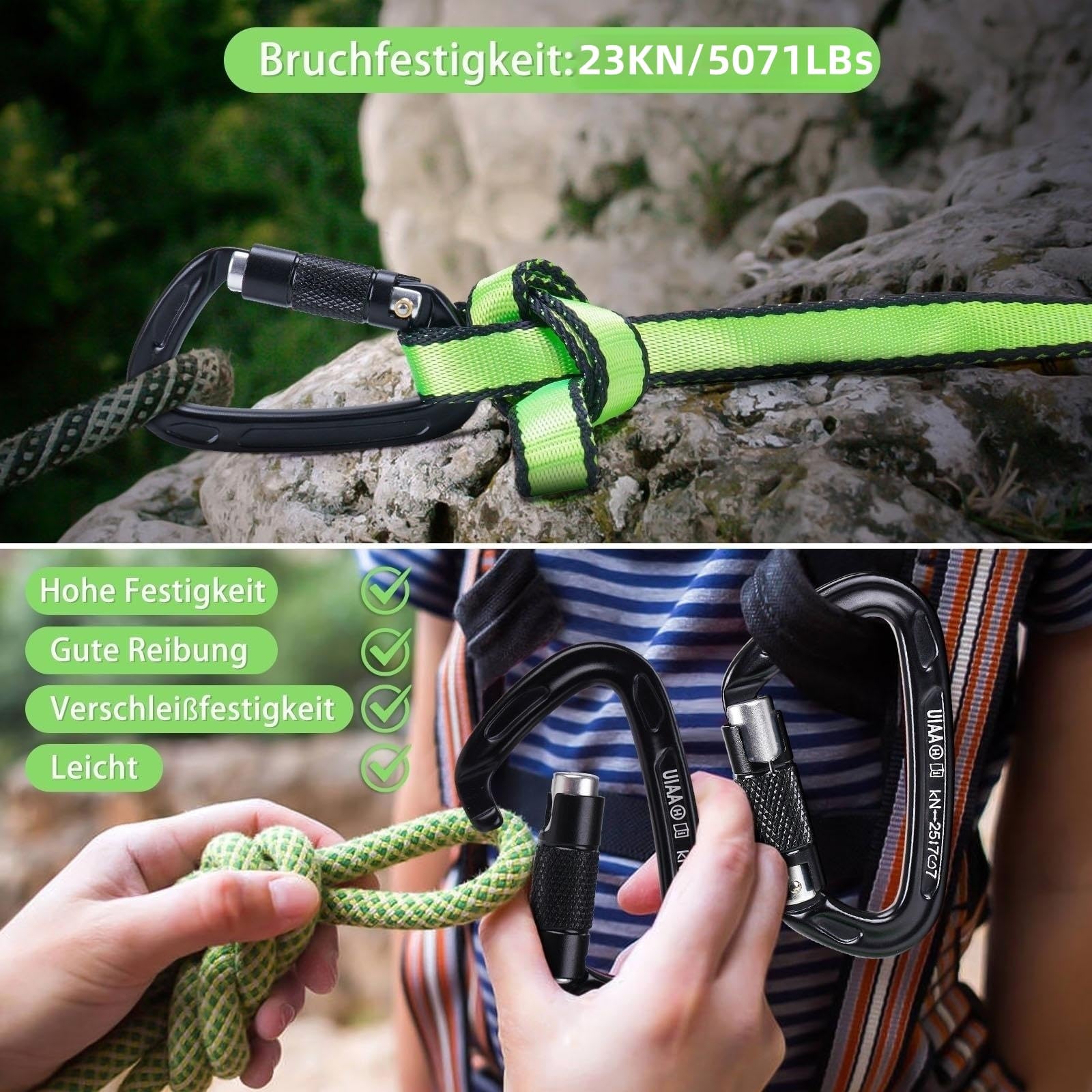 LETTO & TAILOR Zestaw 2 pętli do wspinaczki, 22 kN, do wspinaczki 19 mm, certyfikat CE, nylonowe taśmy 60 cm / 120 cm, do jogi, budowy stoiska, ratownictwa, różne kolory
