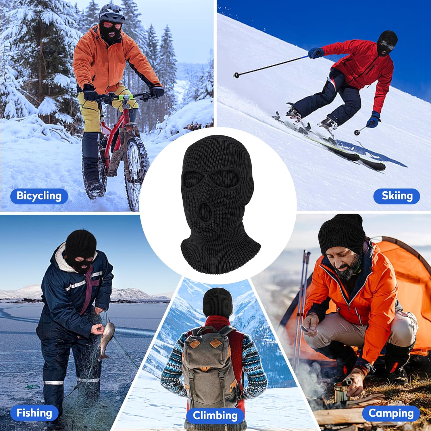 Pukavt 3 Hole Winter Knitted Mask, Full Face Cover Ski Mask Warm Balaclava for Skiing, Motorcycle, Snowboard - Image 5