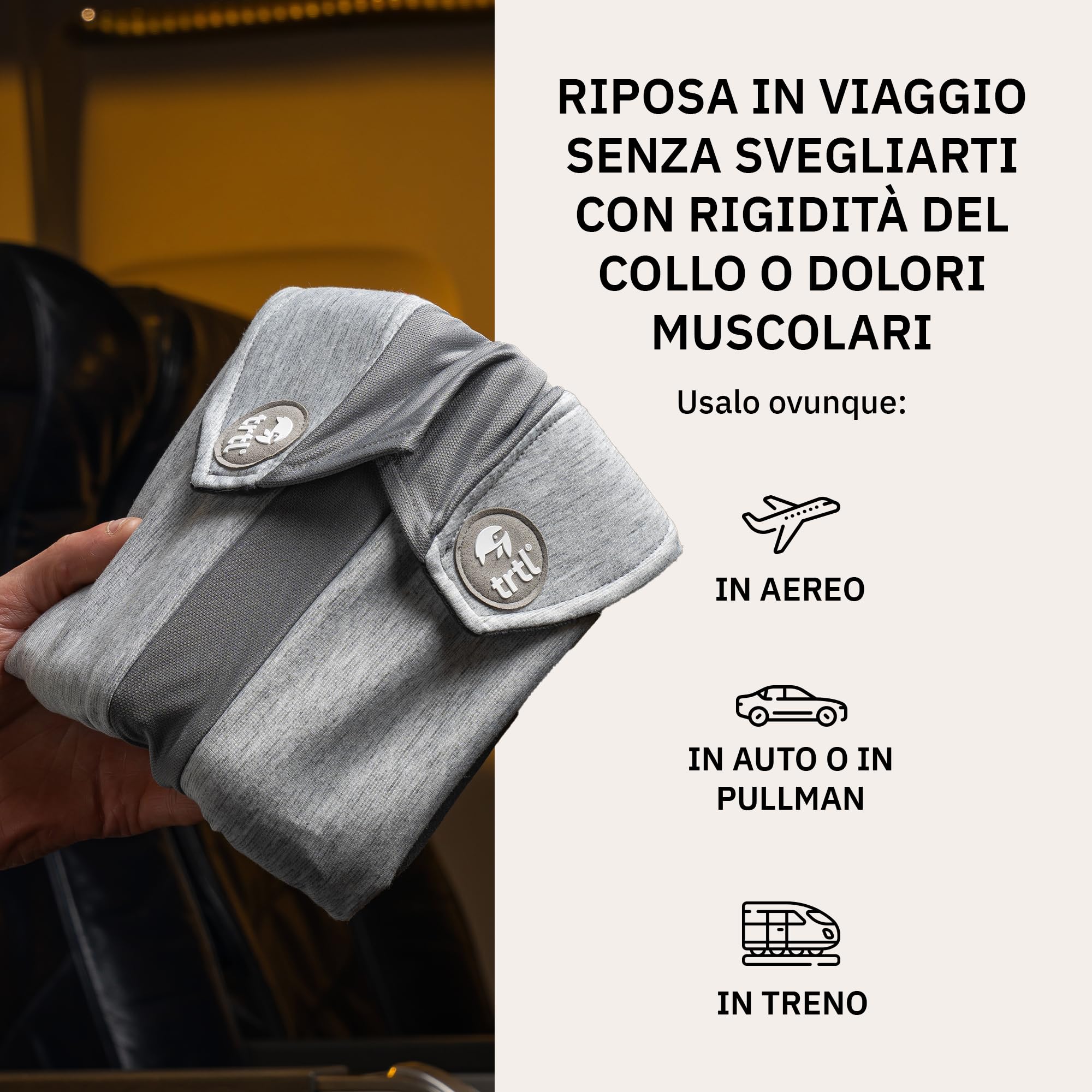 Trtl Travel Pillow Plus Grigio | Cuscino da viaggio regolabile in altezza | Per viaggiare comodamente in aereo, auto e autobus | Sistema di supporto unico | Salvaspazio