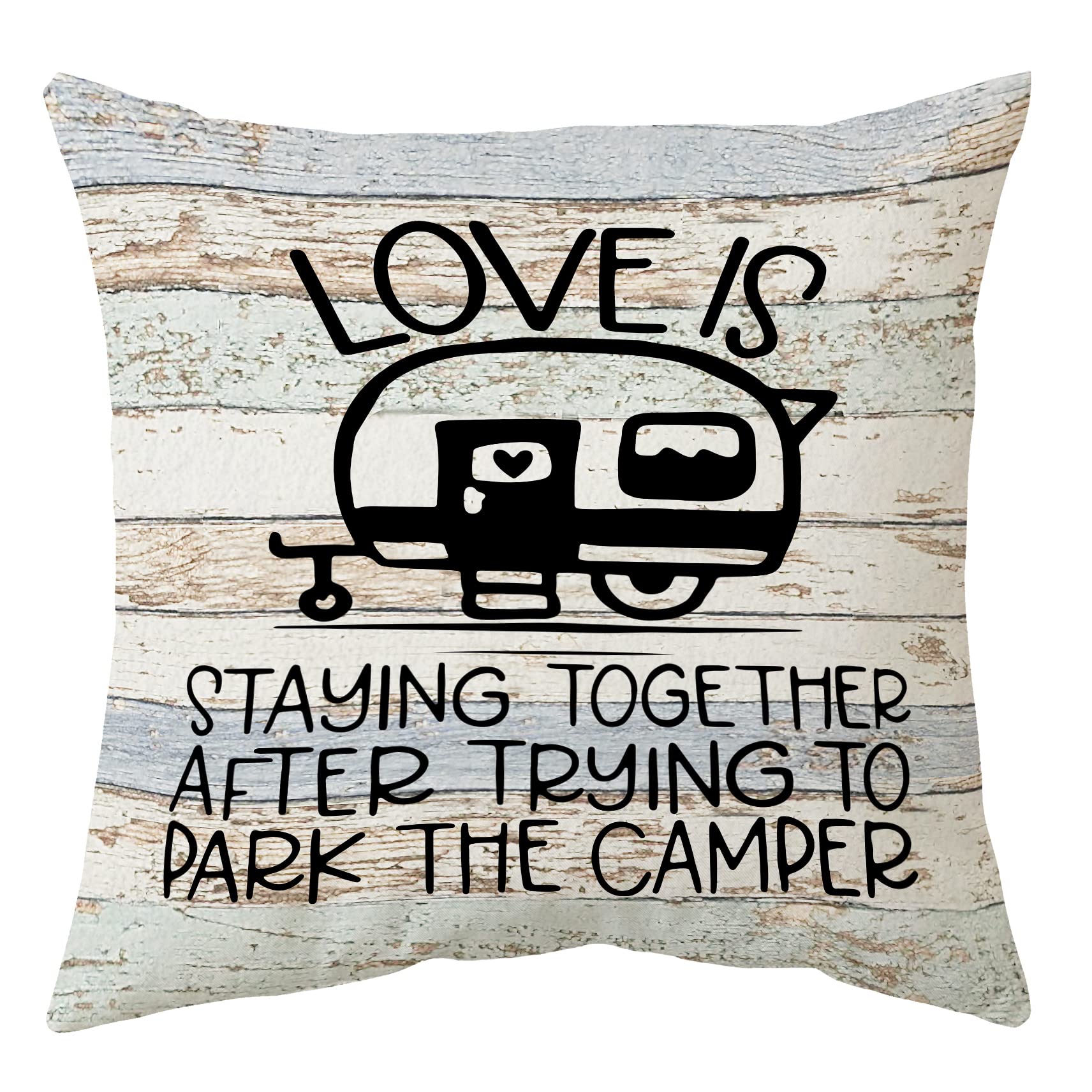 Sidhua Love Camper Themed Pillowcase Decorations for Home, Love is Staying Together After Parking The Camper Throw Pillow Cover 18”x18”, Valentine’s