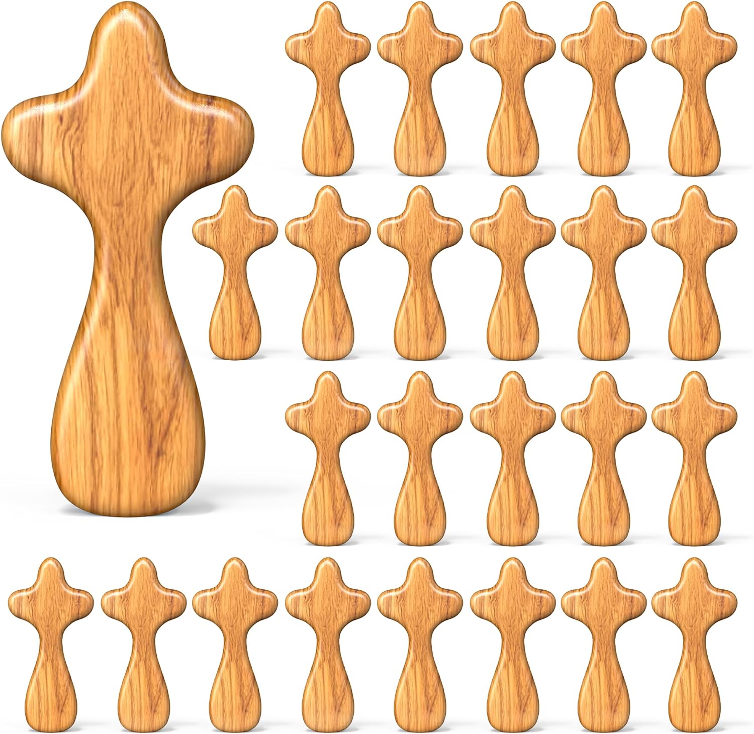 Laurel & Nash Pack of 25 Olive Wood Cross – Pocket Prayer Cross for Anxiety – Wooden Fidget for Adults – Christian Fidget for Comfort & Focus (Flat)