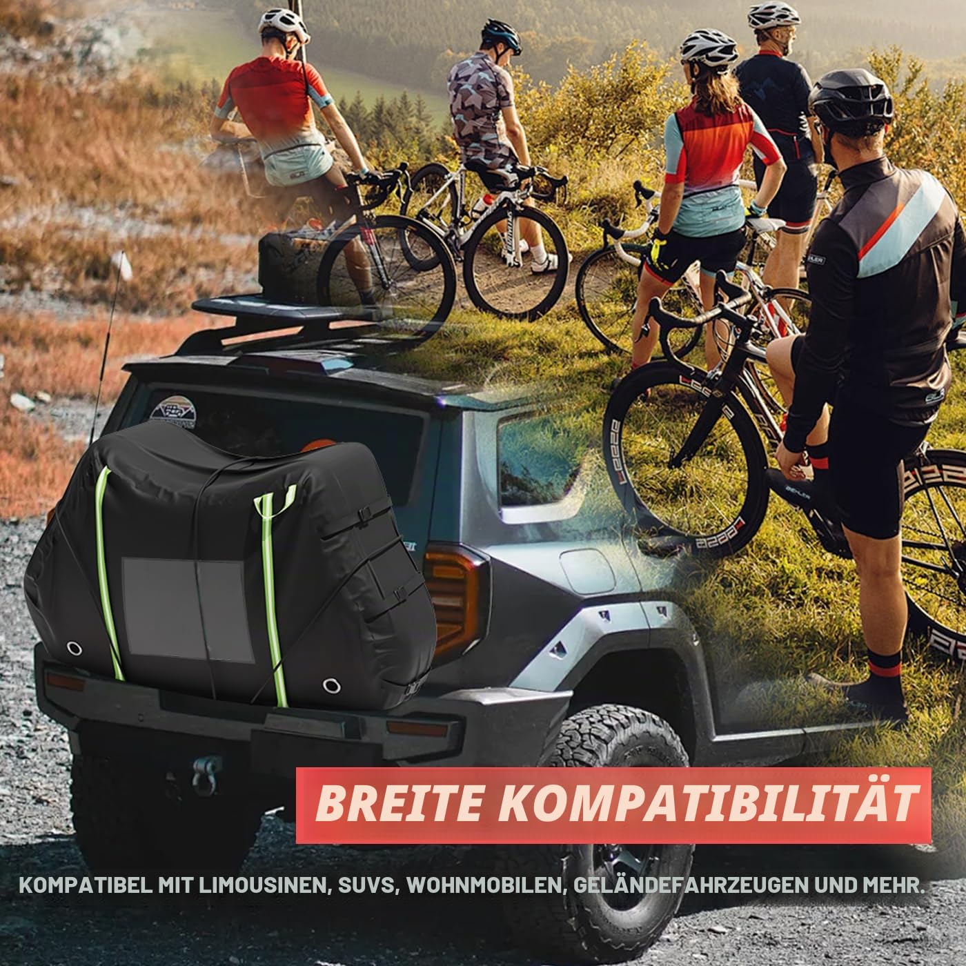 Fahrradabdeckung Universelle Fahrradschutzhülle für Wohnmobile bis 3 Fahrräder Wasserdicht mit UV-Schutz Windstabilität & Reflektorstreifen Fahrradträger Abdeckplane für Reisen Camping Wohnwagen