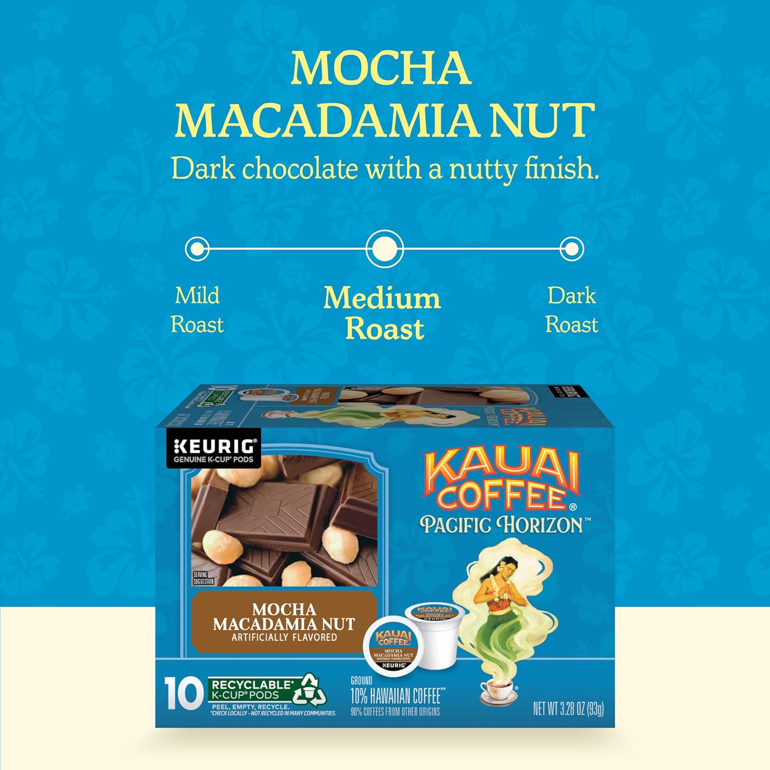 Kauai Coffee K-Cup Pods for Keurig Brewers – Arabica Coffee, 10% Hawaiian – Medium Roast, Savory and Chocolatey Aroma – Mocha Macadamia Nut, 6 Packs of 10 Single Serve K-Cups