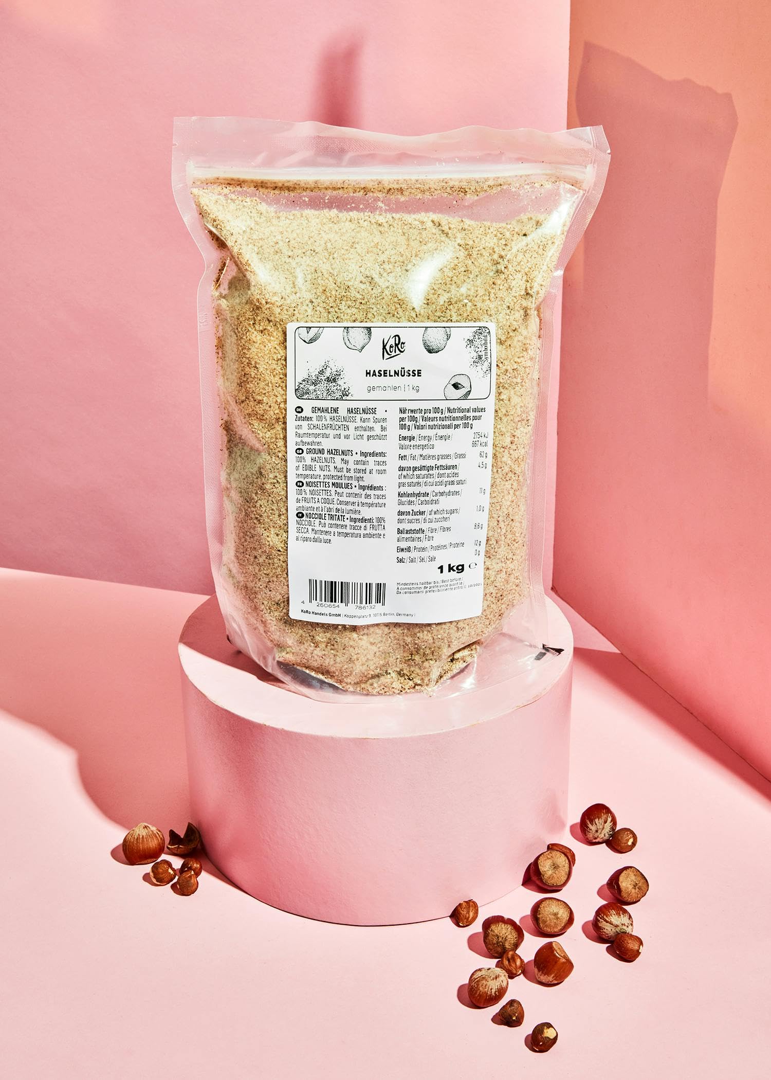 KoRo - Nocciole macinate 1 kg - 100% naturale - Senza additivi - Vegano - Senza glutine - Fonte di fibre