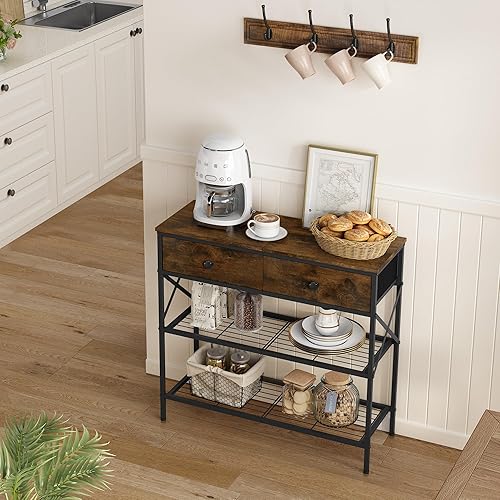 Miniatura 5 de Tajsoon Mesa consola con 2 cajones, mesa de sofá estrecha de 31.5 pulgadas con estantes de 2 niveles, mesa de entrada pequeña de 3 niveles, mesa de