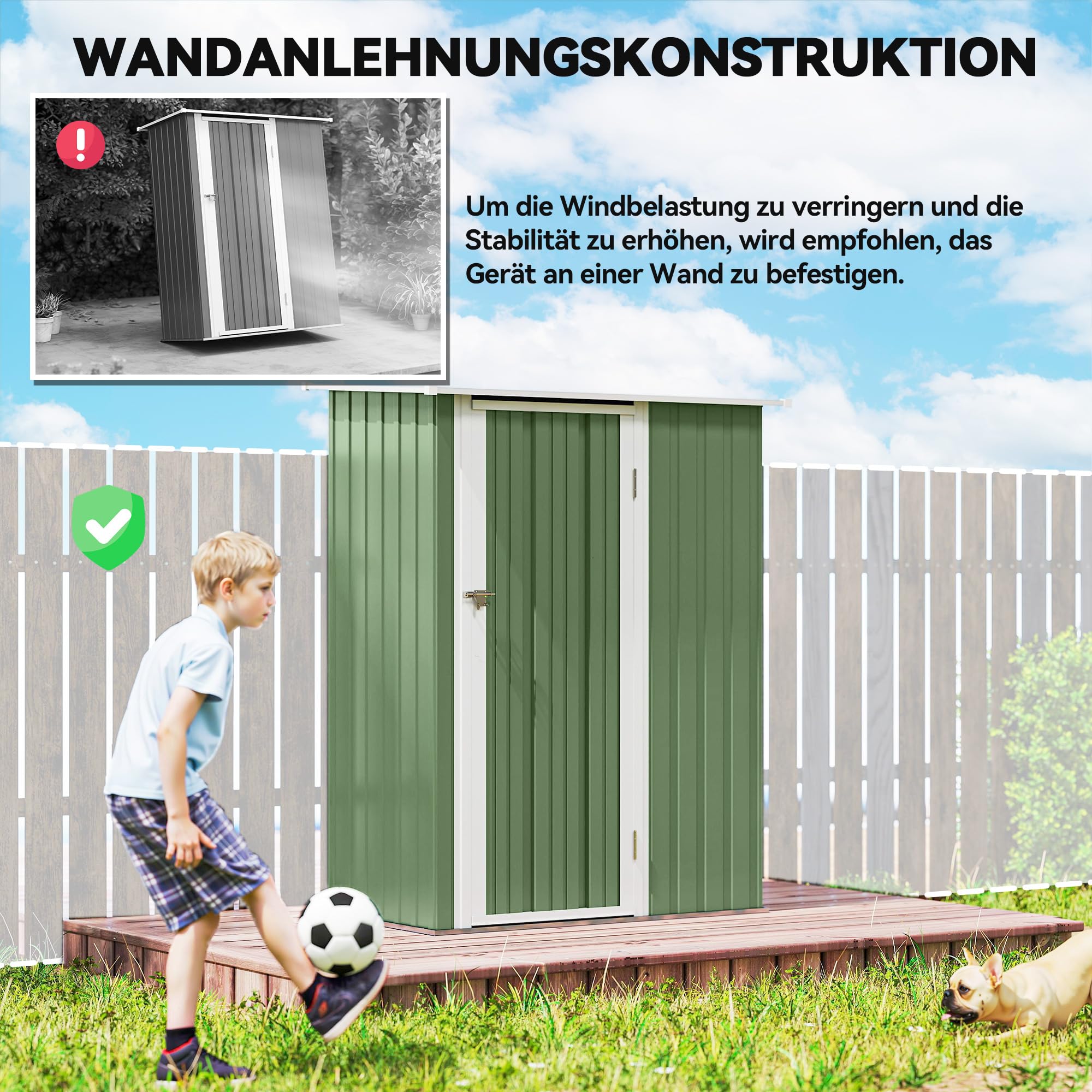 Outsunny Metall Gerätehaus 1,07 m² 142 x 86 x 189 cm Geräteschuppen mit Pultdach abschließbarer Tür wetterfest Grün