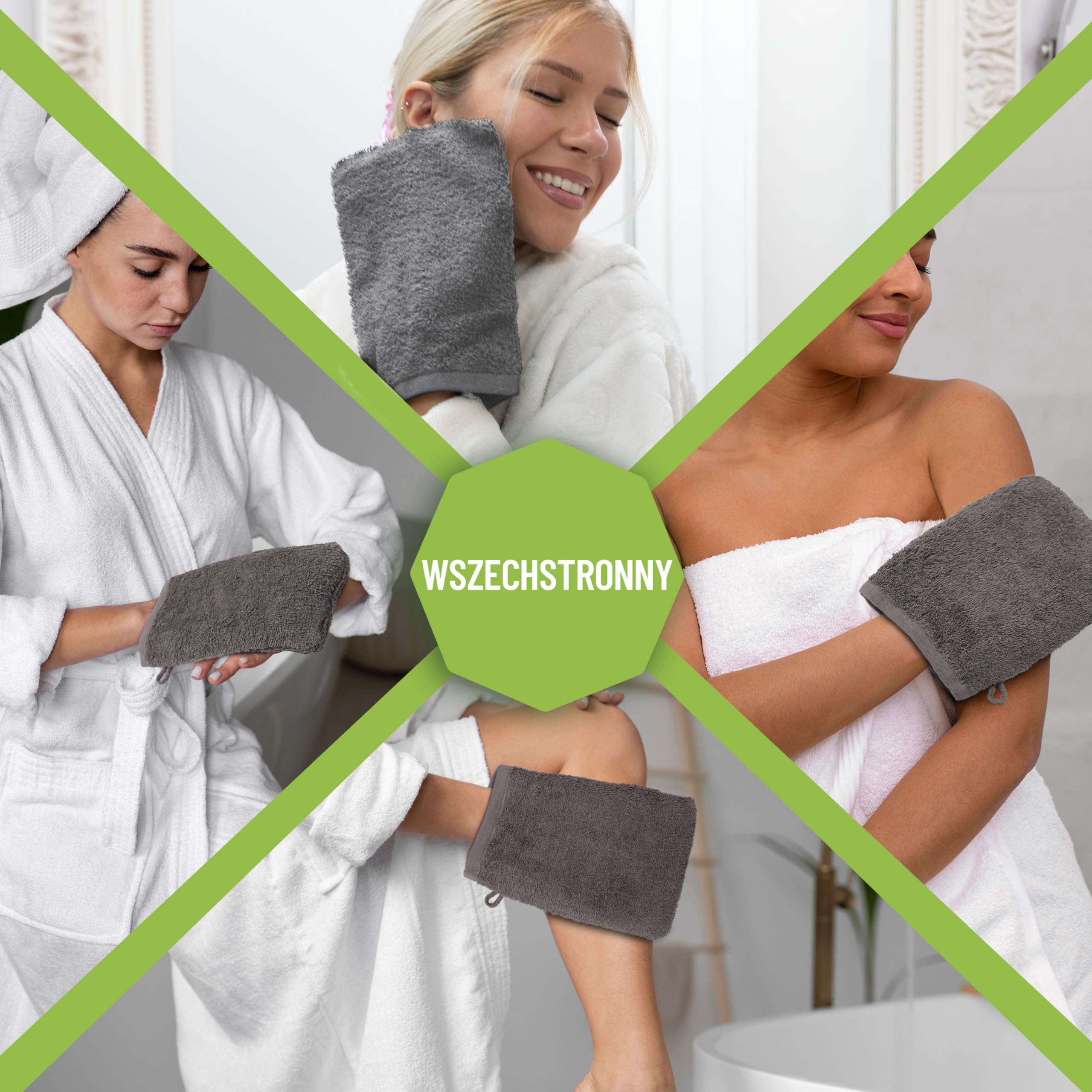 NatureMark – Zestaw 10 rękawic kąpielowych z miękkiej frotte, 100% bawełna, certyfikat Öko-Tex, kolor Antracytowy, rozmiar 15 x 21 cm
