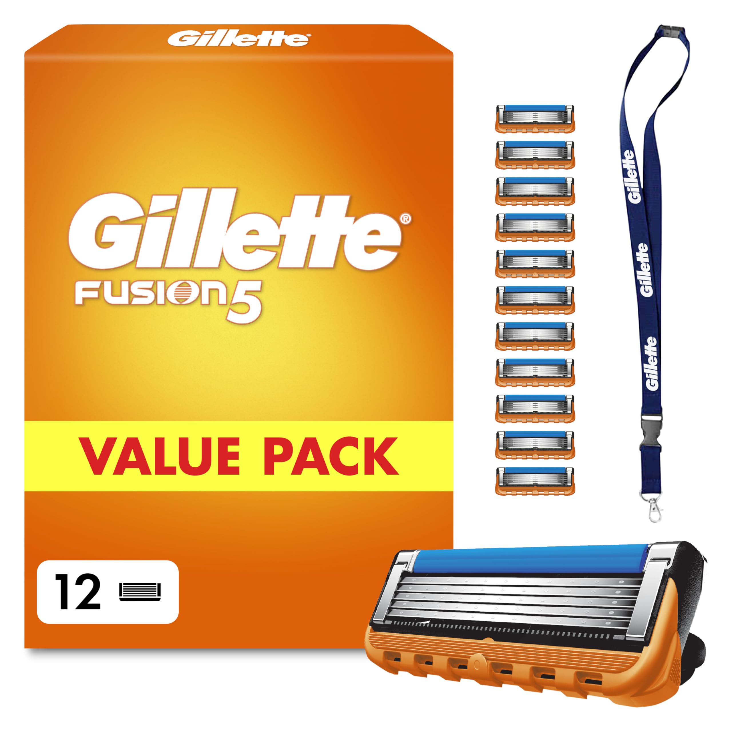 Gillette Fusion5 Men's Razor - 12 Blades, Engineered with Antifriction Blades for Up to 20 Shaves Per Blade Refill