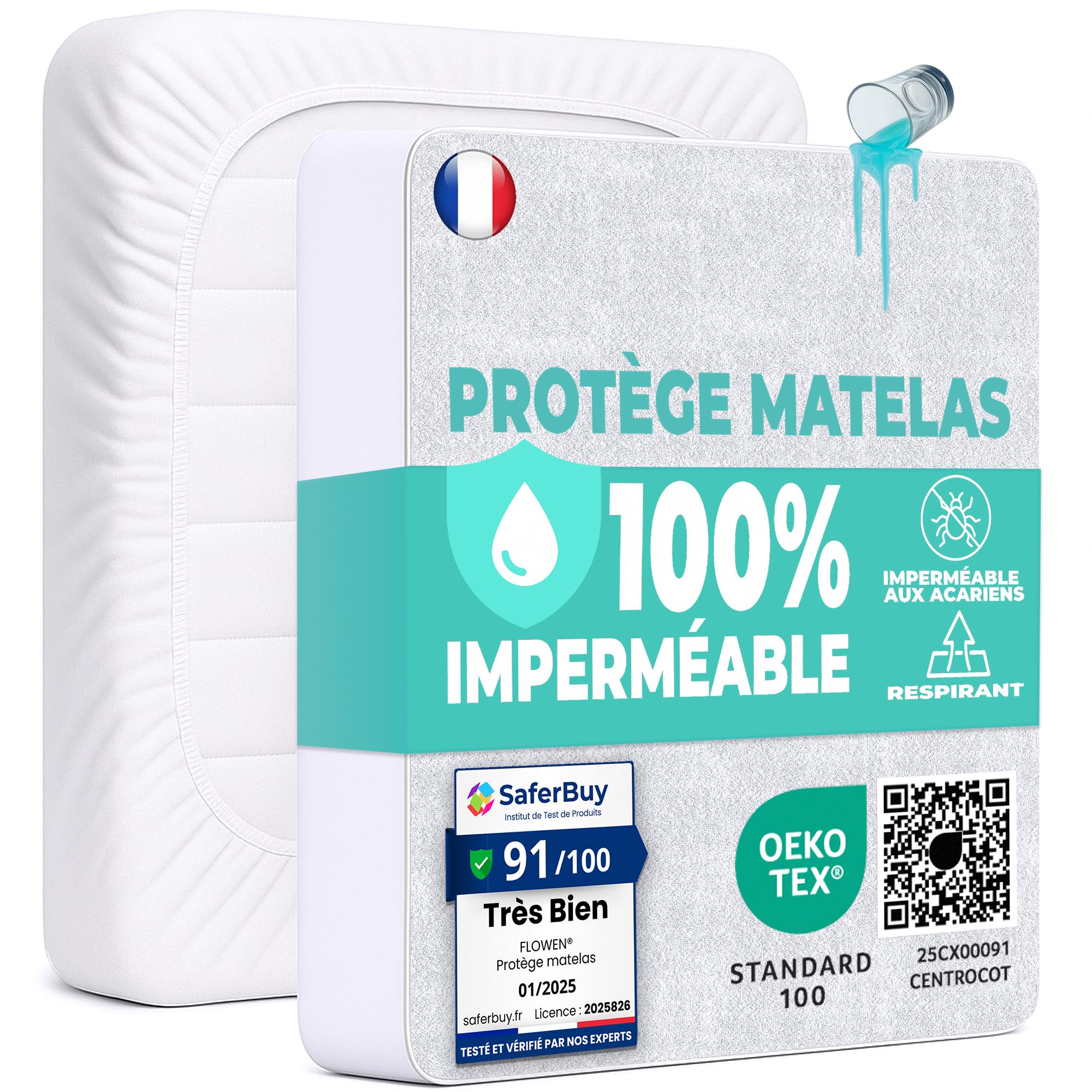 Protège-matelas Imperméable Certifié Oeko-Tex - Alèse Housse Respirante, Bonnet 30 Cm, Pour Lit Bébé Ou Adulte - 7