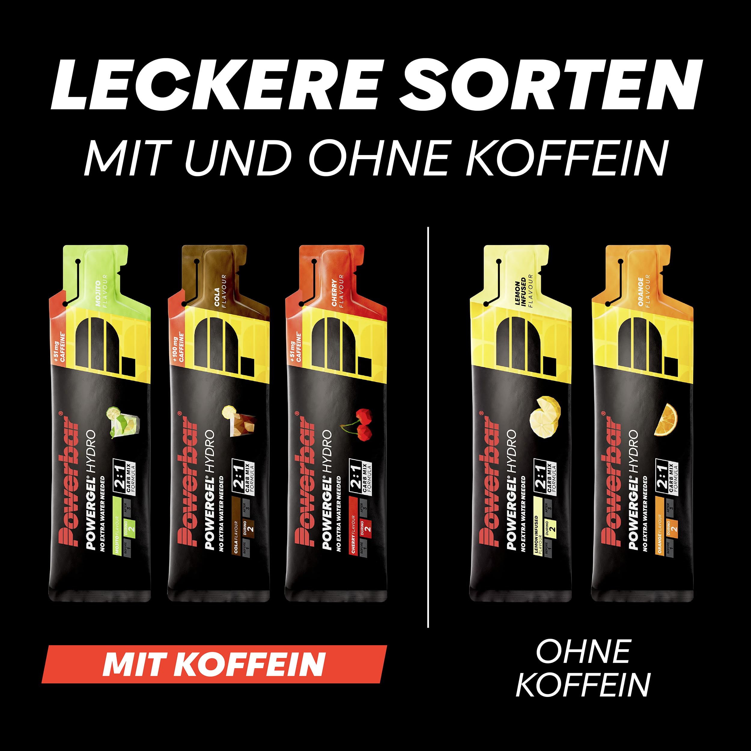 Powerbar - PowerGel Hydro - Cherry - 24x67ml - High Carb Energie Gel - Natrium - 51mg Koffein