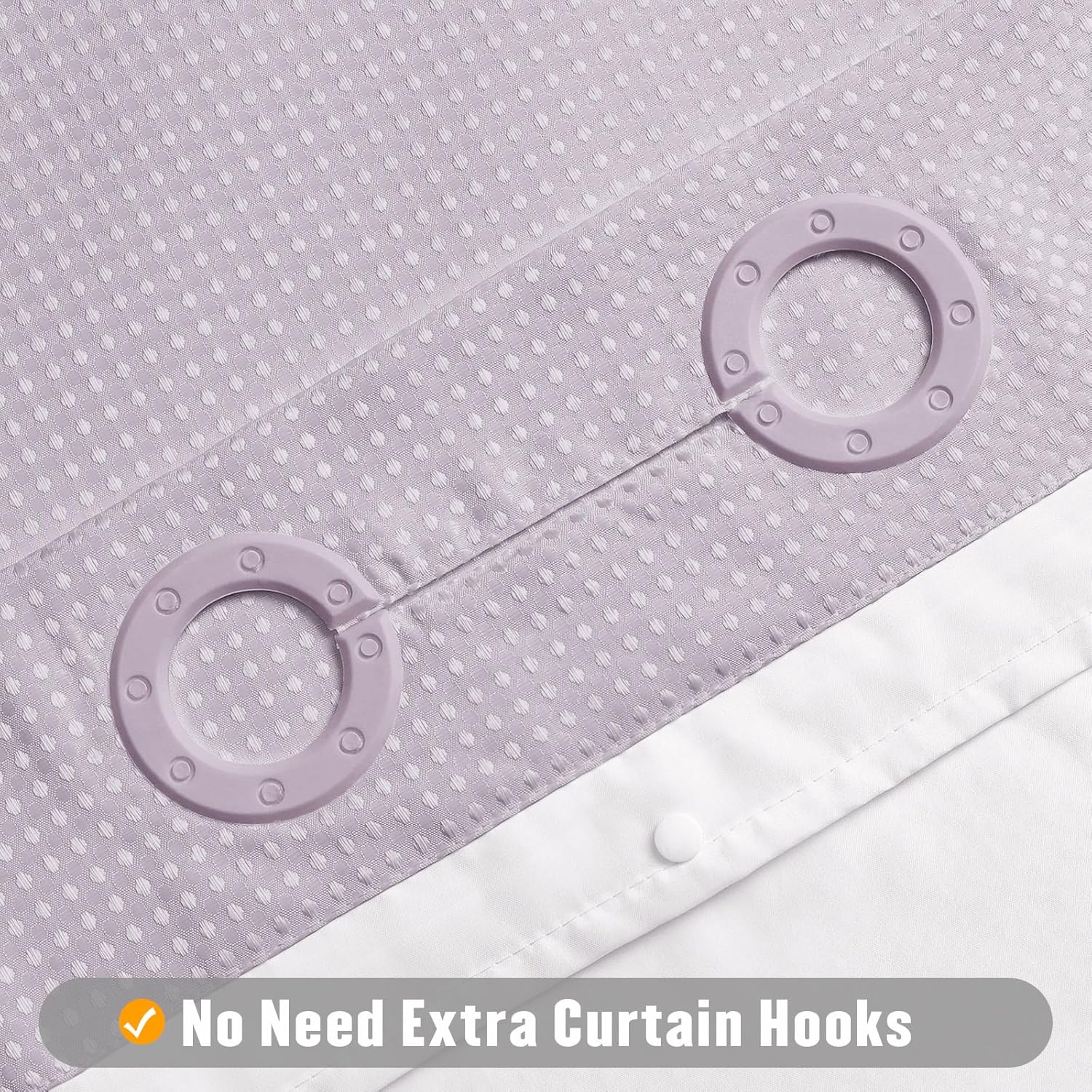 MitoVilla No Hooks Needed Extra Long Shower Curtain Liner Set, Purple 86 inch XL Heavyweight Waffle Fabric Cloth Shower Curtains Set with Snap-in Liner for Modern Luxury Hotel & Spa Bathroom Decor