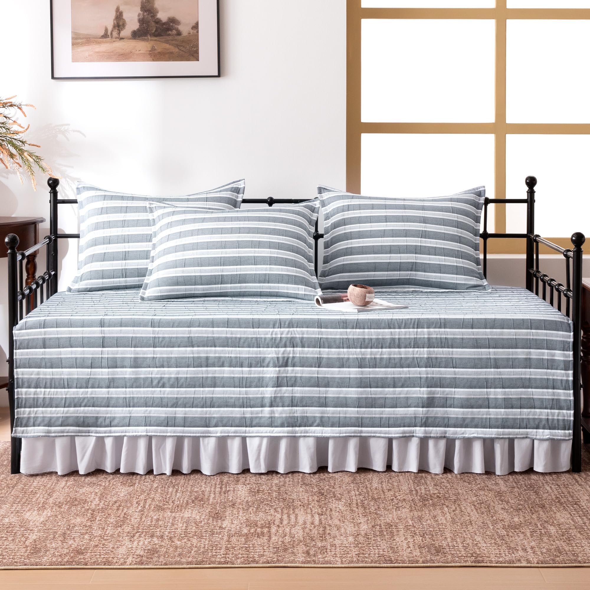 SLEEP ZONE 5 Pcs Daybed Cover Set Striped Patchwork Cotton