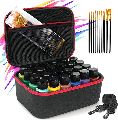 Organizador de pintura acrílica para pintura acrílica de 2 onzas líquidas, estuche para pintura acrílica Apple Barrel con 10 pinceles de pintura,