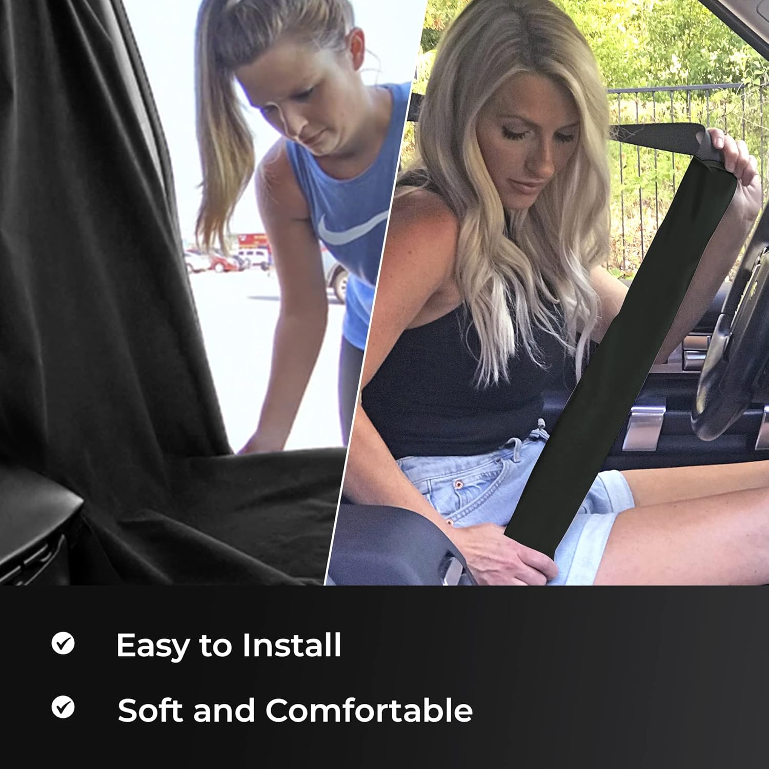 UltraSport Front Seat Cover and Seatbelt Cover - Black Car Seat Towel and 20in Car Seat Belt Cover for All Vehicles - Seat Belt Cushion for Women, Men, Kids from Sweat, Food,Dirt