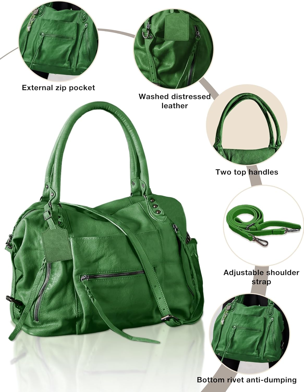 Women's Large Tote Bag City Tote Bag Purse with Zipper Women Vegan Leather Hobo Handbags with Adjustable Strap - Image 6