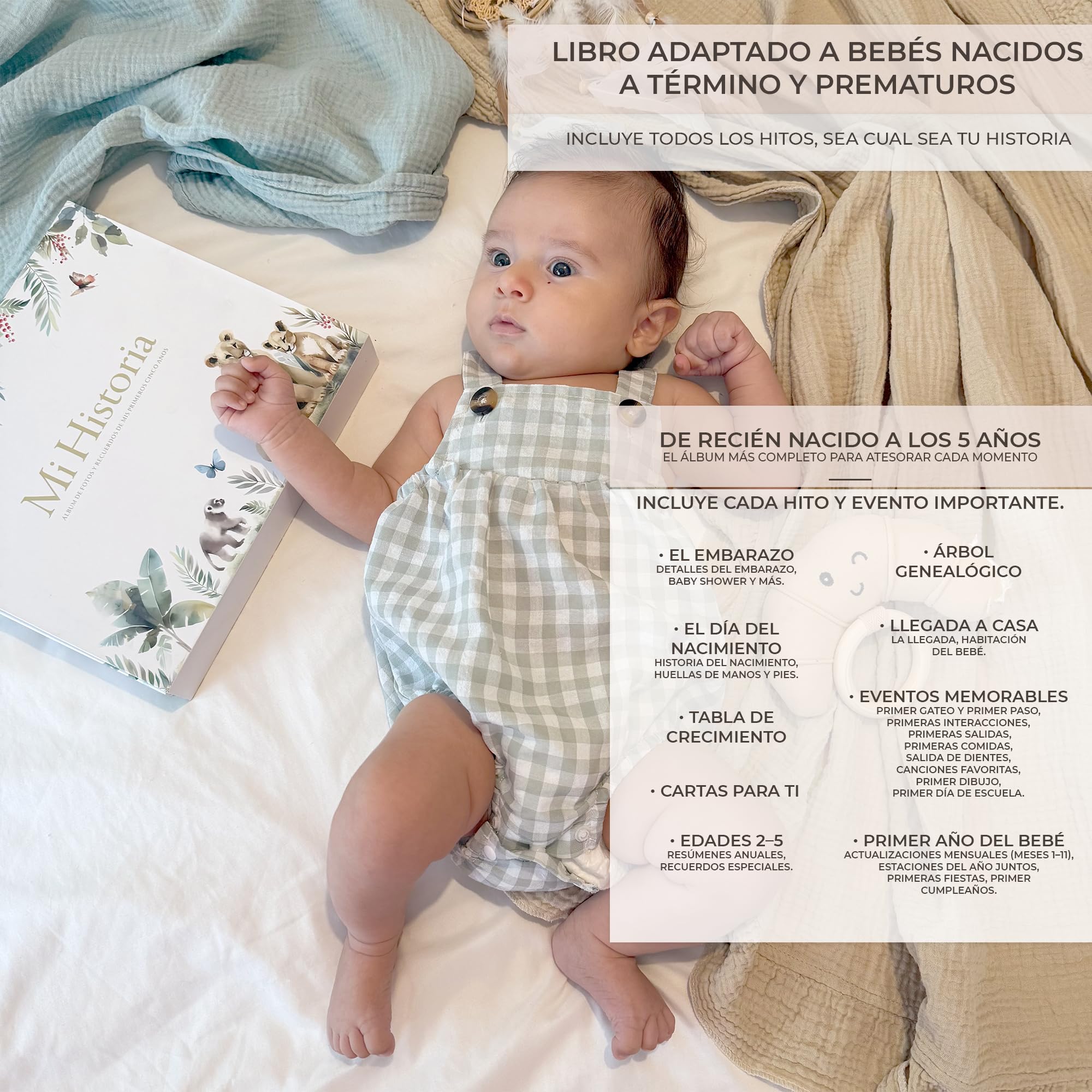 RIVERMUM®| Libro Recuerdos bebe y Album Fotos bebe 10x15 + Pegatinas y Huellas Bebe Recien Nacido, desde Diario de Embarazo a 5 años,Regalo bebe Recien Nacido Niño y Niña, Bebes Prematuros o a Término — view 4