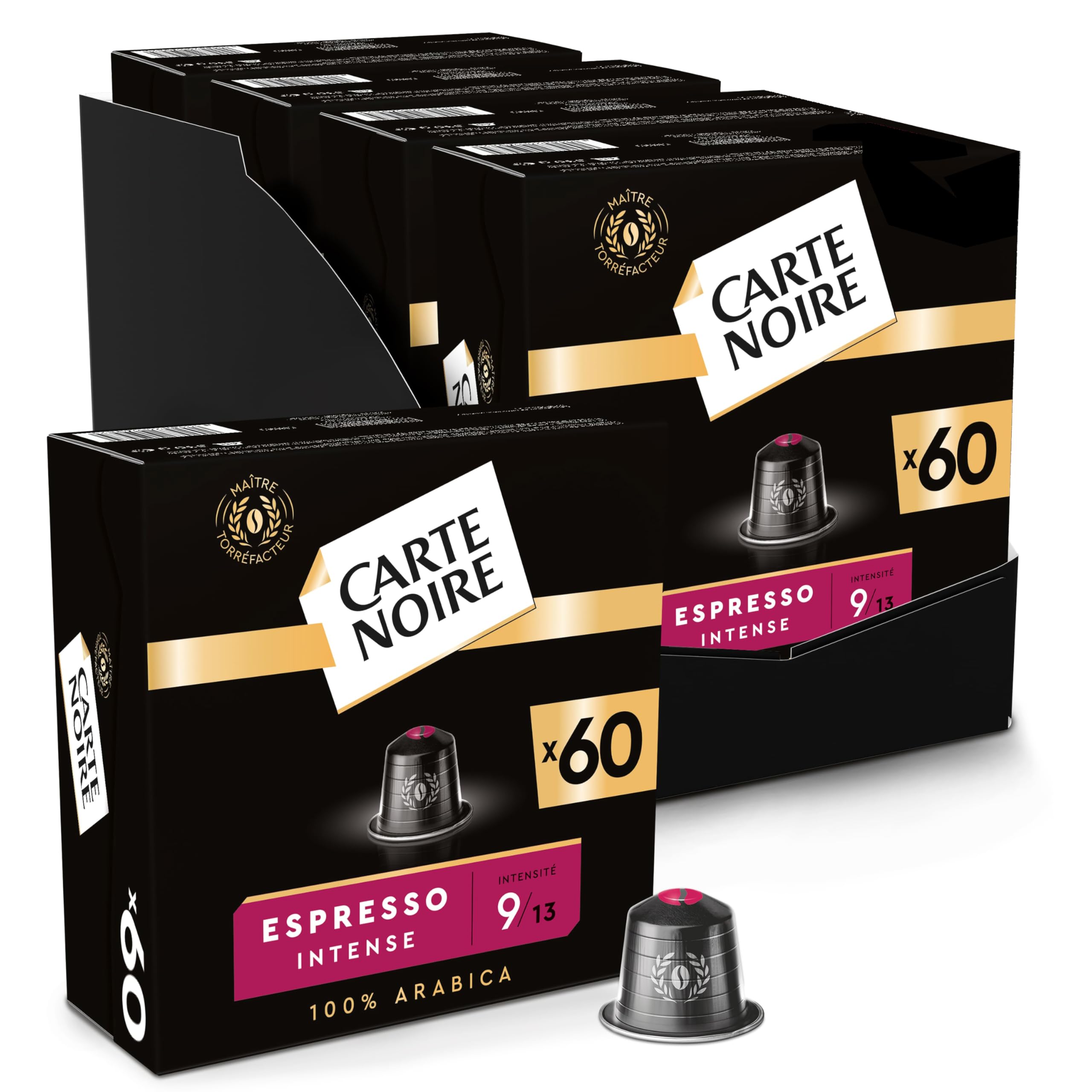 CARTE NOIRE - Capsules de Café Espresso Intense N°9 Compatibles Nespresso® - Café Arabica - Lot de 4 x 60 Capsules Aluminium - Fabriqué en France