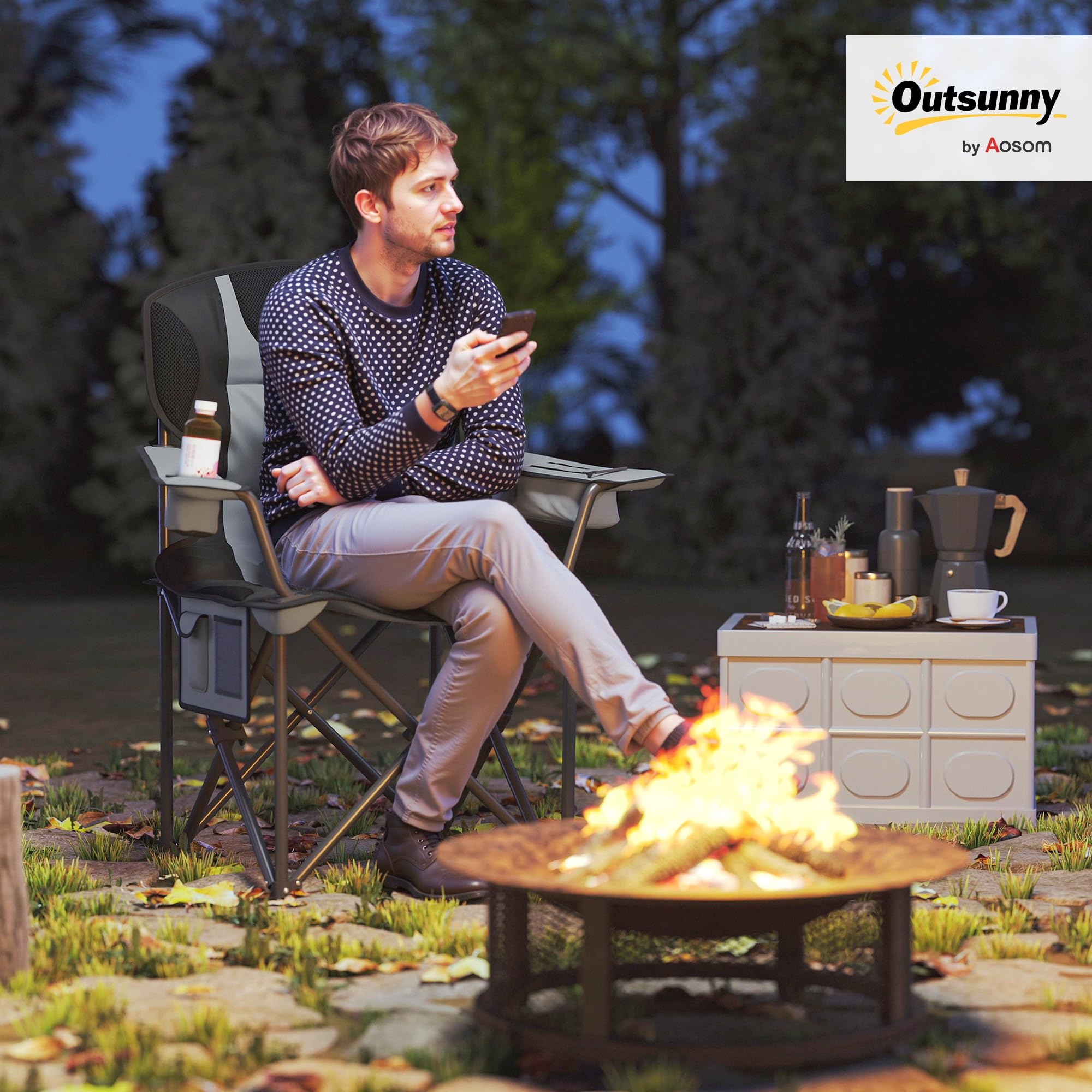 Outsunny Chaise Pliante Camping Chaise de Pêche Rembourrée