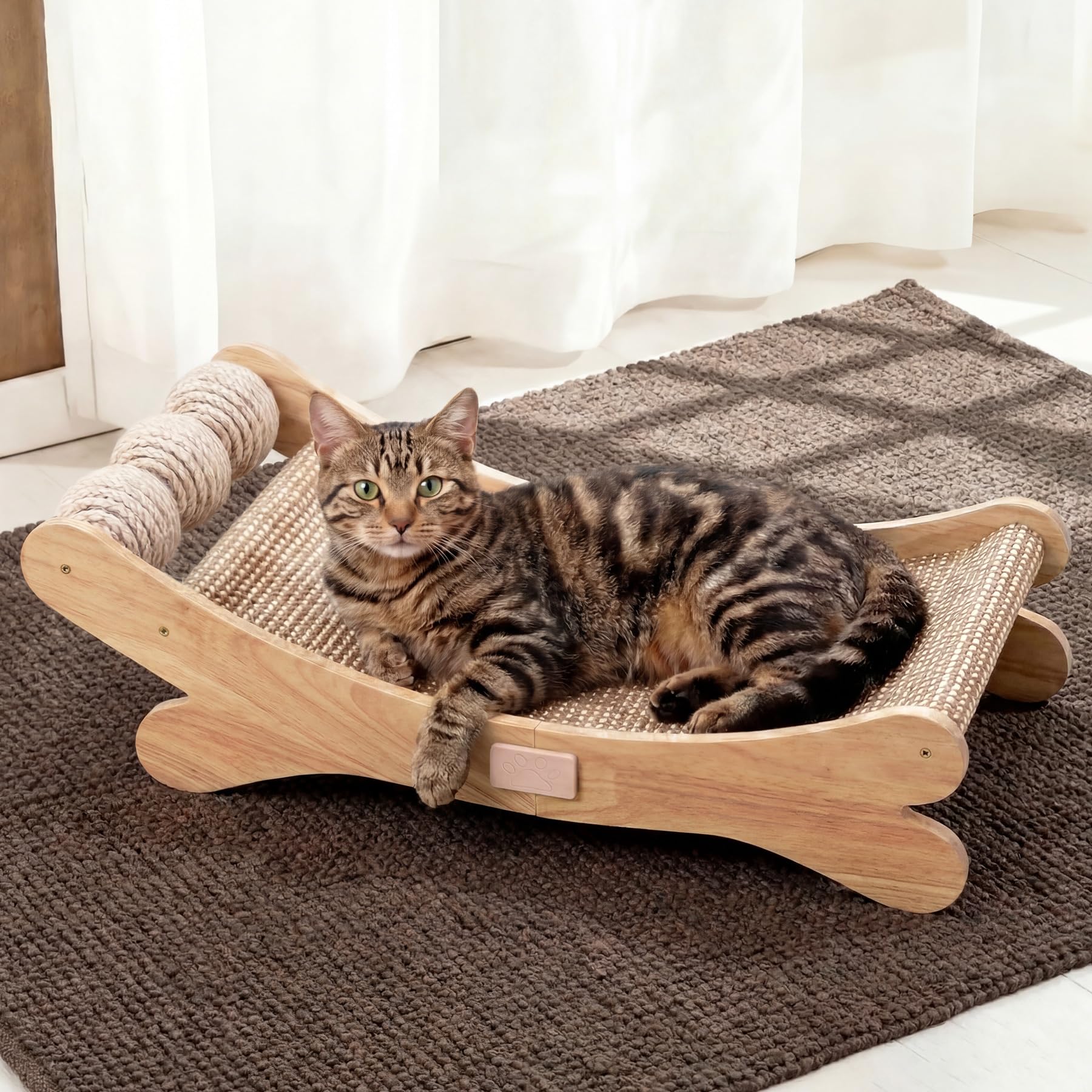 PURROL Sisal Cat Scratchers for Indoor Cats - 66cm-Larger Cat Scratching Board, Wooden Cat Bed with Scratch Pad, Modern Cat Furniture for Lounging/Sofa Protector(Upgraded Design)