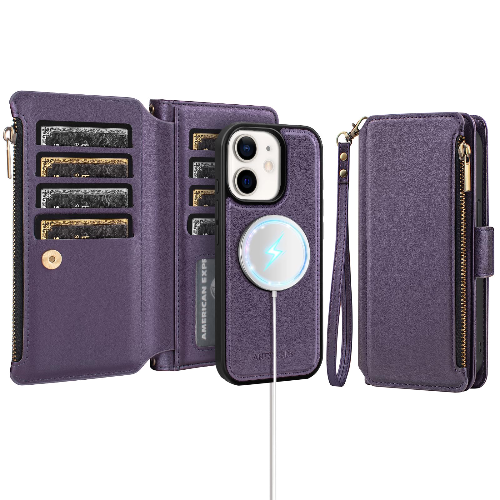 Antsturdy Compatible with Magsafe Magnetic 2 in 1 Detachable iPhone 11 Wallet Case with Credit Card Holder Slots,PU Leather Flip RFID Blocking Phone